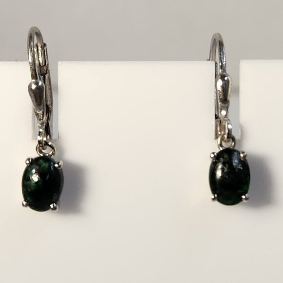 VTG 925 Green Opal Leverback Earrings - Beautiful marble coloring. - Picture 2 of 8